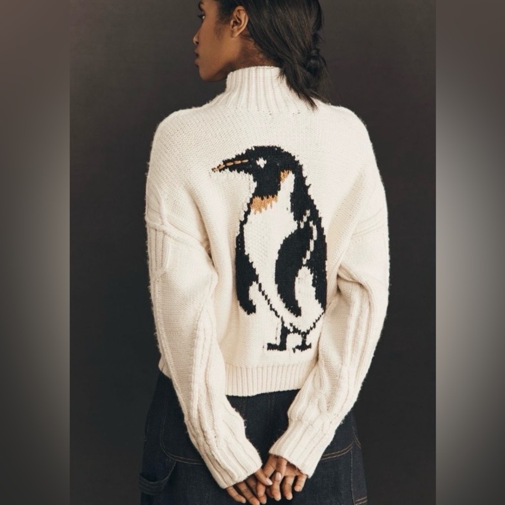 Anthropologie Pilcro Penguin Collared Cable-Knit Sweater Large